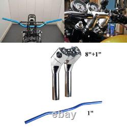 8+1 Pullback Risers MX Style 1? Blue Handlebar Clamp For Harley Dyna FXDL FXDF