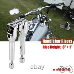 For Harley Custom Bobber Chopper 8+1 Straight Style Handlebar Riser Chrome